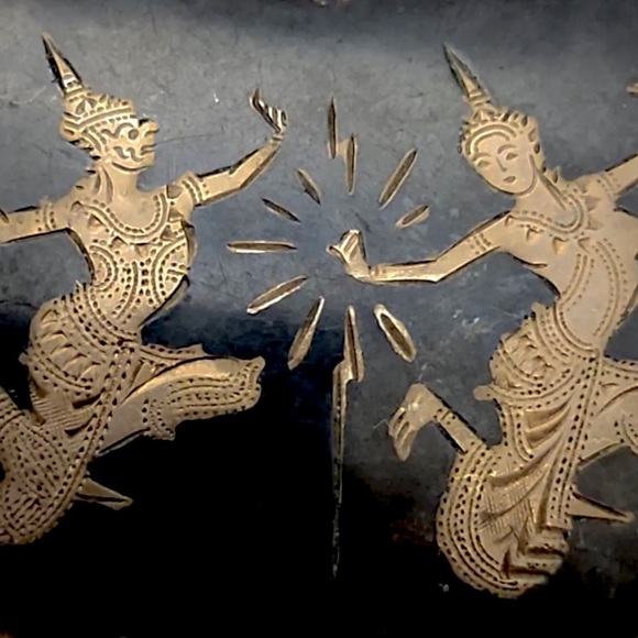 💎Siam Niello/Nielloware 50s Enamel Engraved Sterling Slvr Necklace w/Lg Pendant - Picture 2 of 6